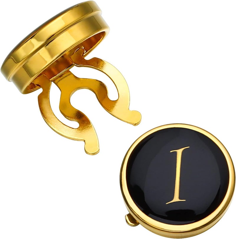 HAWSON Gold Button Covers for Men - Enamel Cufflinks with Personalized A-Z Letter Design for Tuxedo, Shirt, Business or Formal Attend Accessories - Image 1